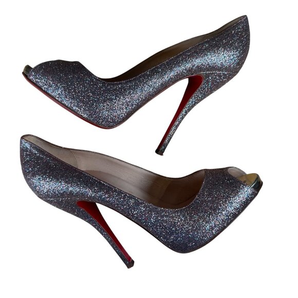 Christian Louboutin Titi 120 Glitter Mini/Specchio Peep Toe Pumps Heels Size 39 - Picture 7 of 11